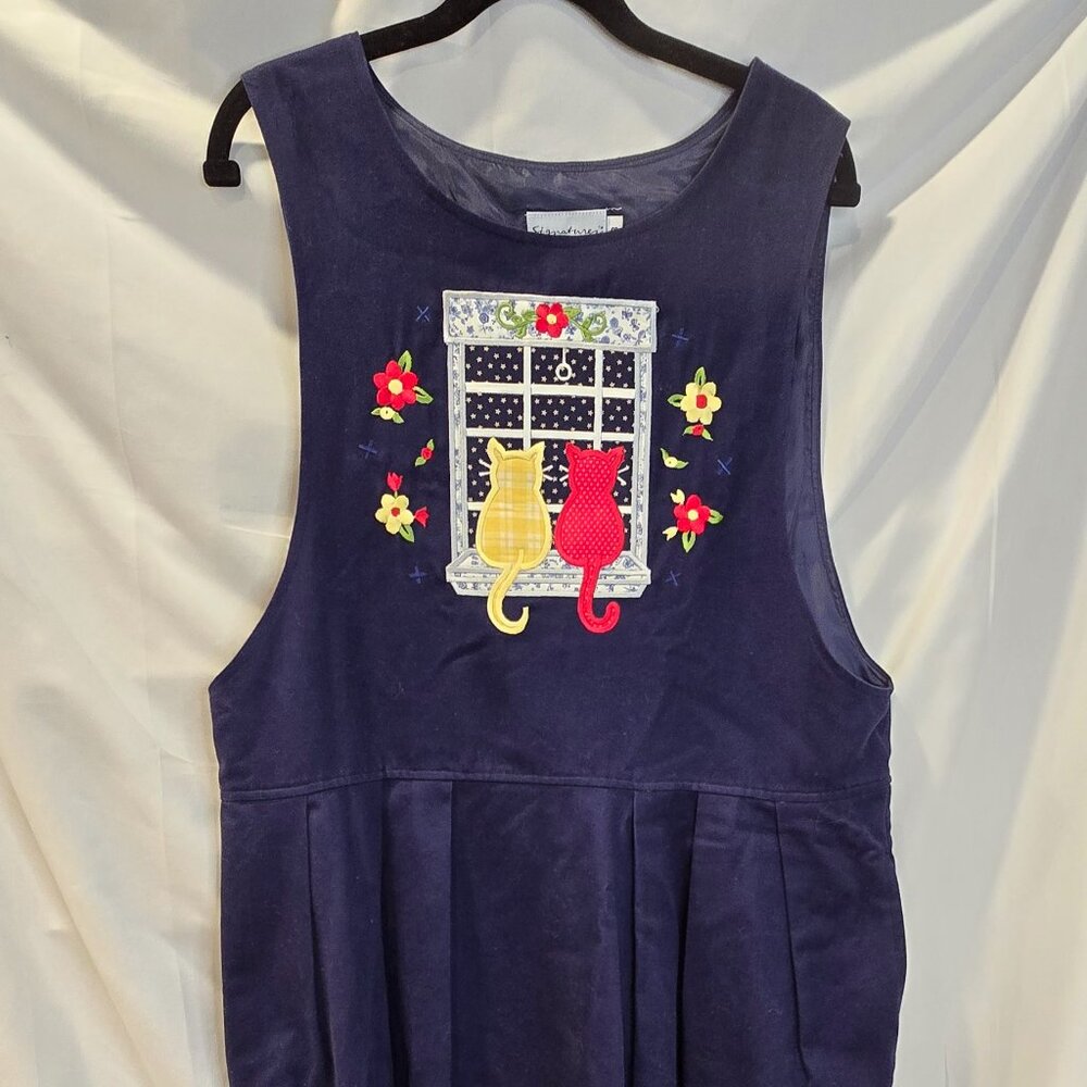 Signature By Northern Isles Dress Quilted Cats In The Window Size 8 Blue Pockets
